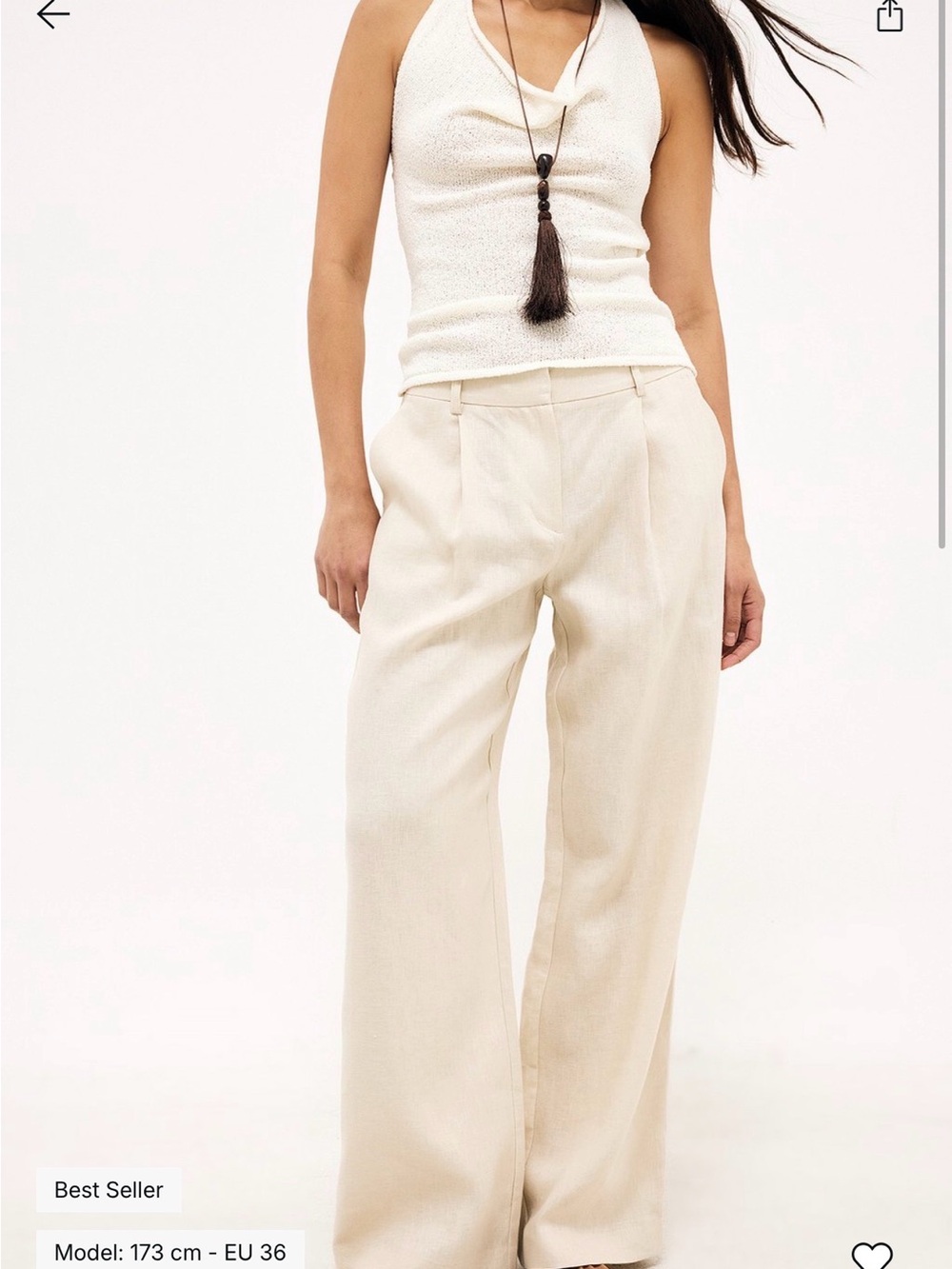 NA-KD Linen Blend Wide Leg Trousers Beige Relaxed Tailored Pants 36
